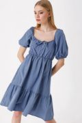 2351 Kloş Poplin Elbise - İndigo resmi
